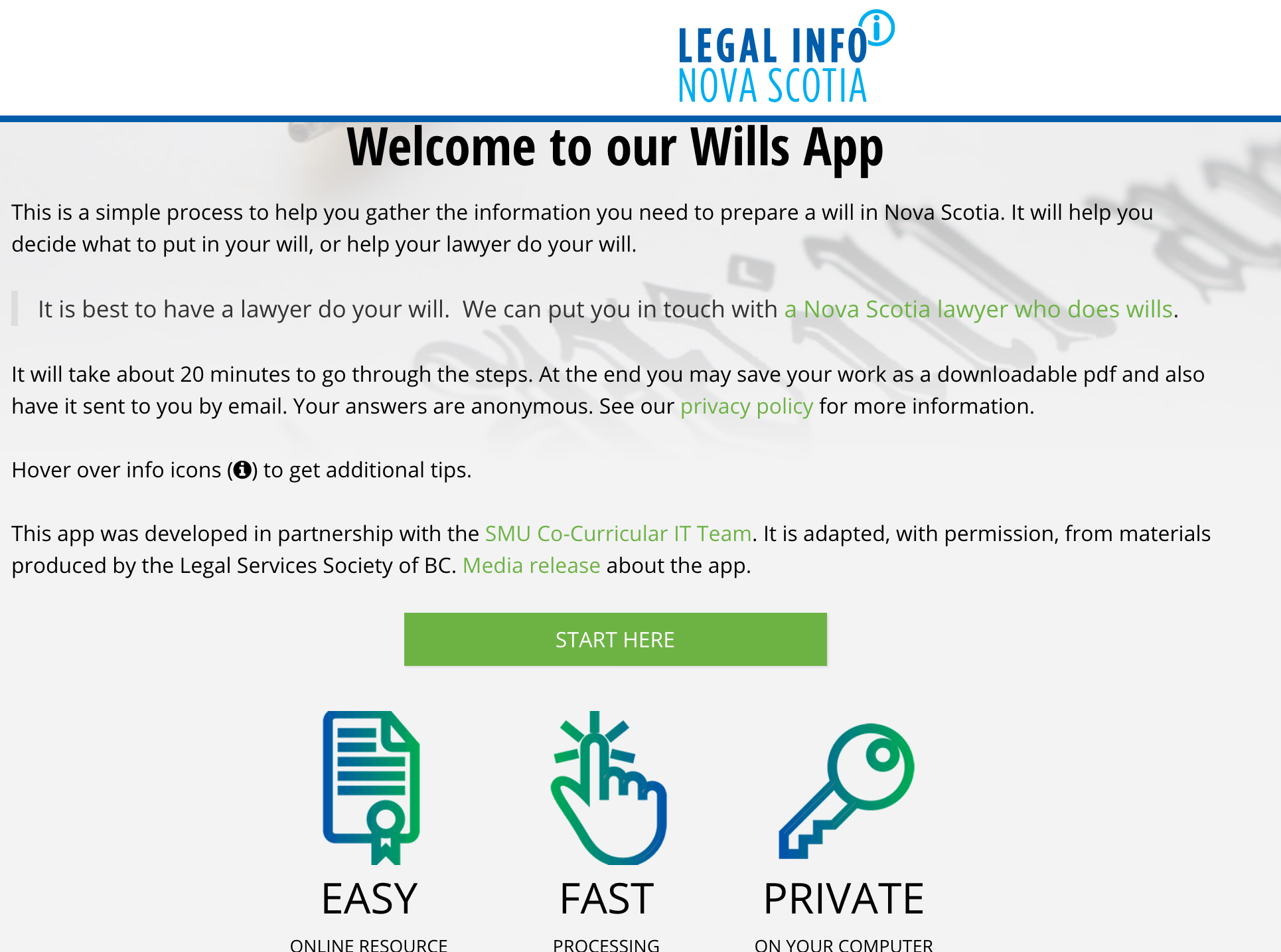 LISNS Wills application for Legal Information Society of Nova Scotia